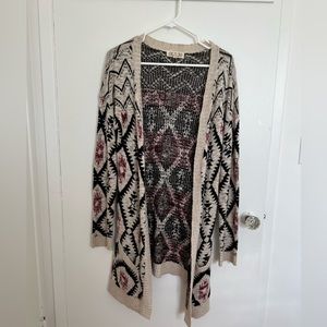Long oversized cardigan with tribal print